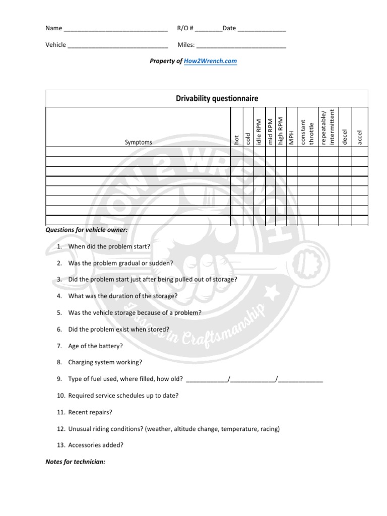 Vehicle Driveability Assessment Form | PDF | Vehicles | Vehicle Technology