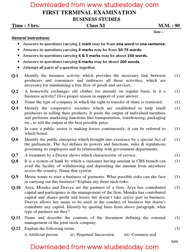 class 11 business studies chapter 9 case study questions