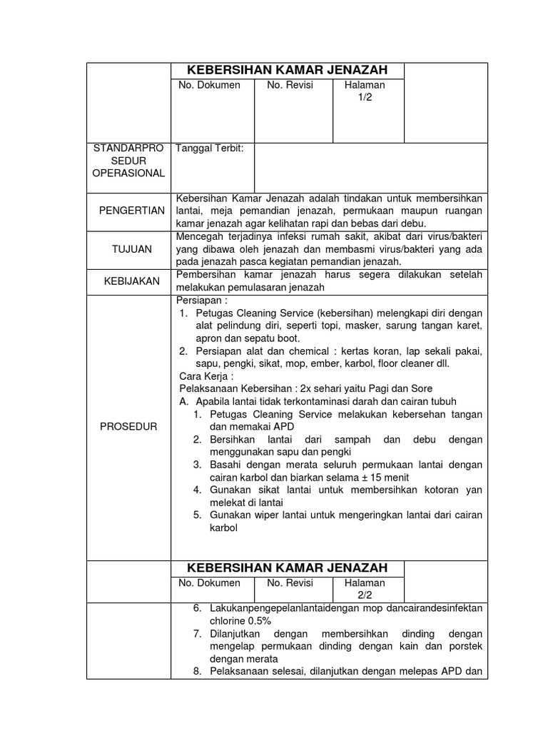 Sop Kebersihan Kamar Jenazah