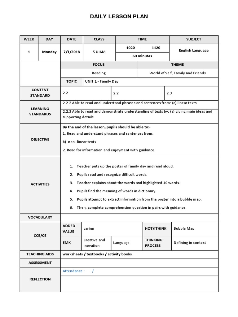 Lesson Plan Year 5 2018 Lesson Plan English Language