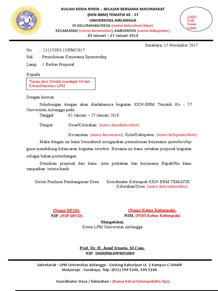 Proposal Sponsorship KKN Universitas Airlangga | PDF