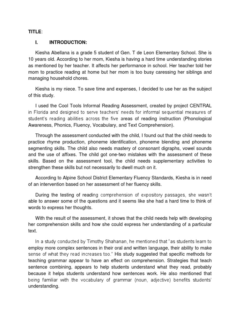 Case Study Intervention Reading Program | PDF | Reading Comprehension ...