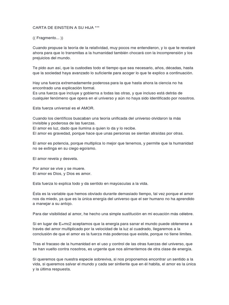 ESCUELA DE MAGIA DEL AMOR LA ULTIMA CARTA DE EINSTEIN A SU HIJA