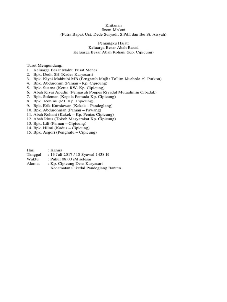 Turut Mengundang Khitanan | PDF