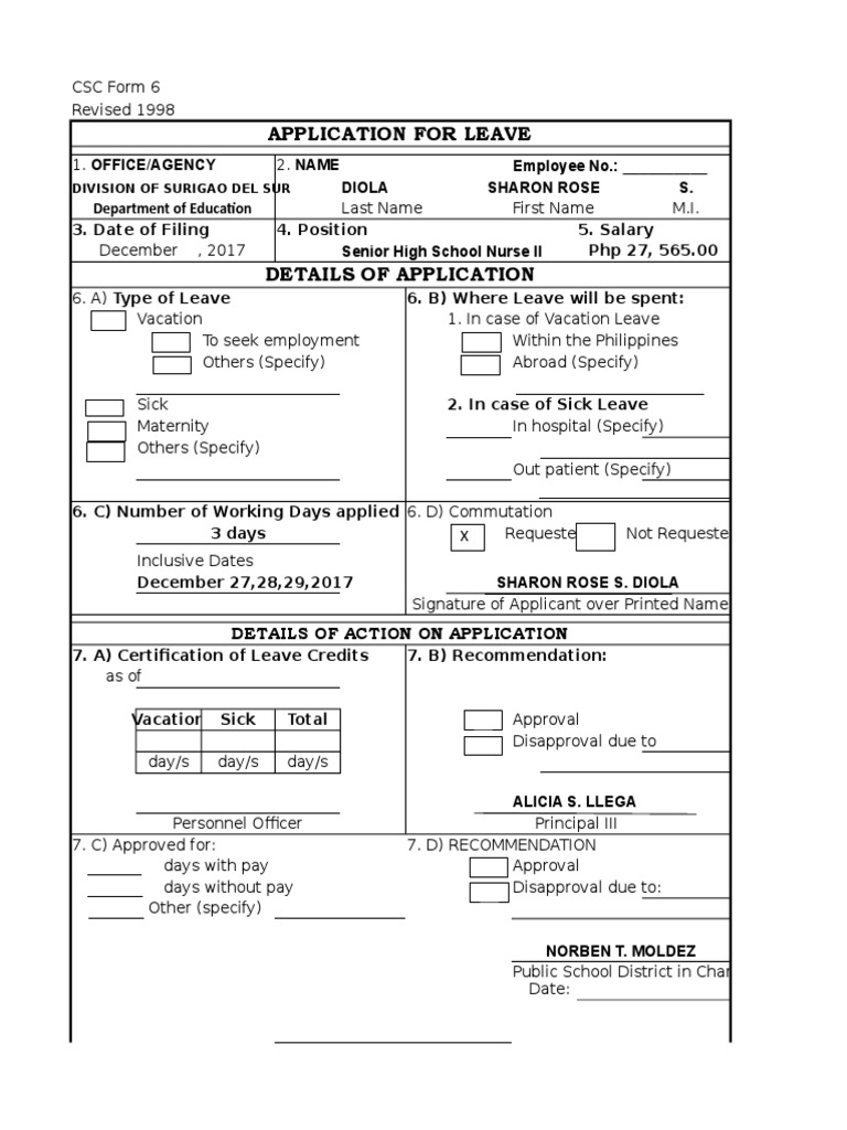 CSC Form 6 (Leave Form-New) - 1 | PDF | Health Care | Government