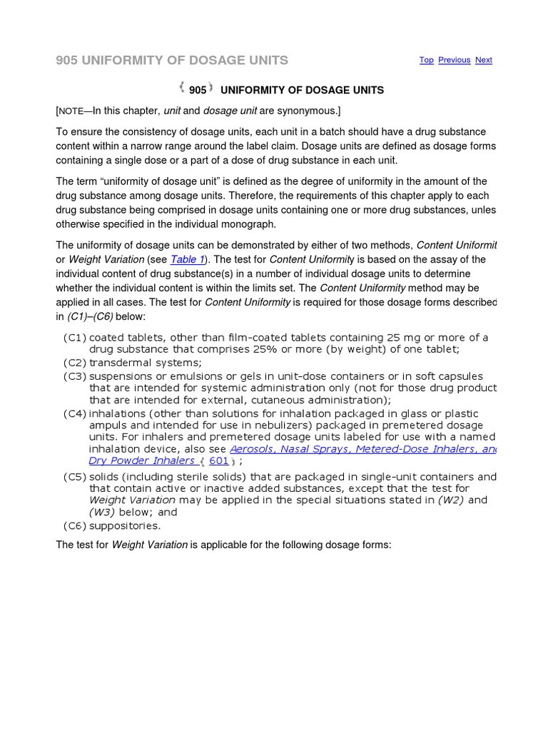 905 Uniformity of Dosage Units | PDF | Titration | Chemistry