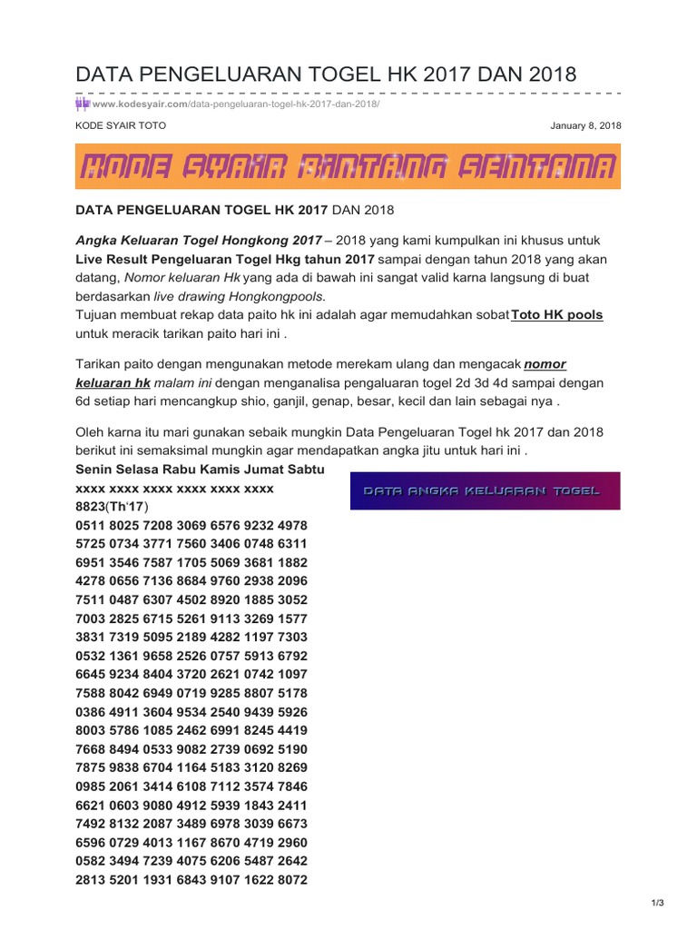 Data Pengeluaran Hk Hari Ini Tercepat 2019 Terkait Data