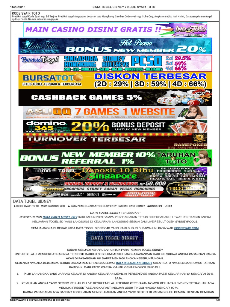 Data Togel Sidney Kode Syair Toto
