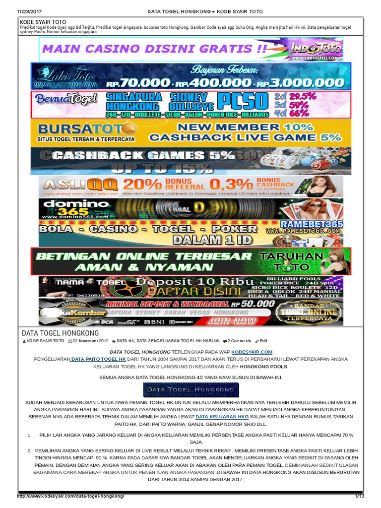 Data Togel Hongkong Kode Syair Toto Pdf