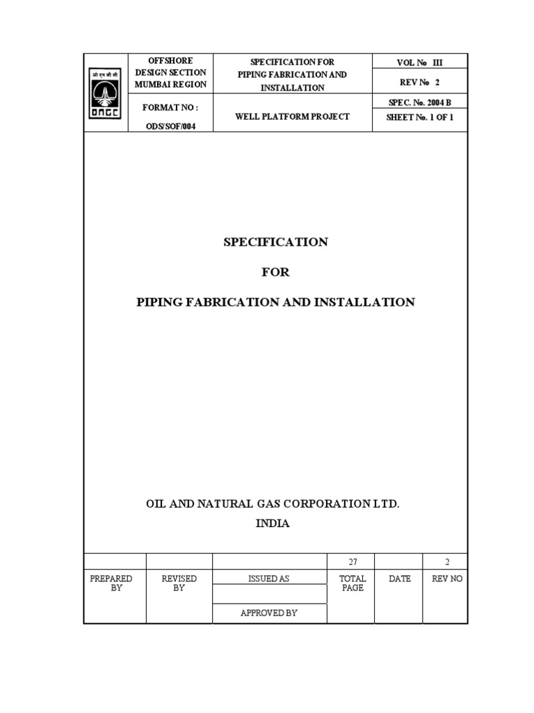 Piping Fabrication & Installation Specs | PDF | Pipe (Fluid Conveyance ...