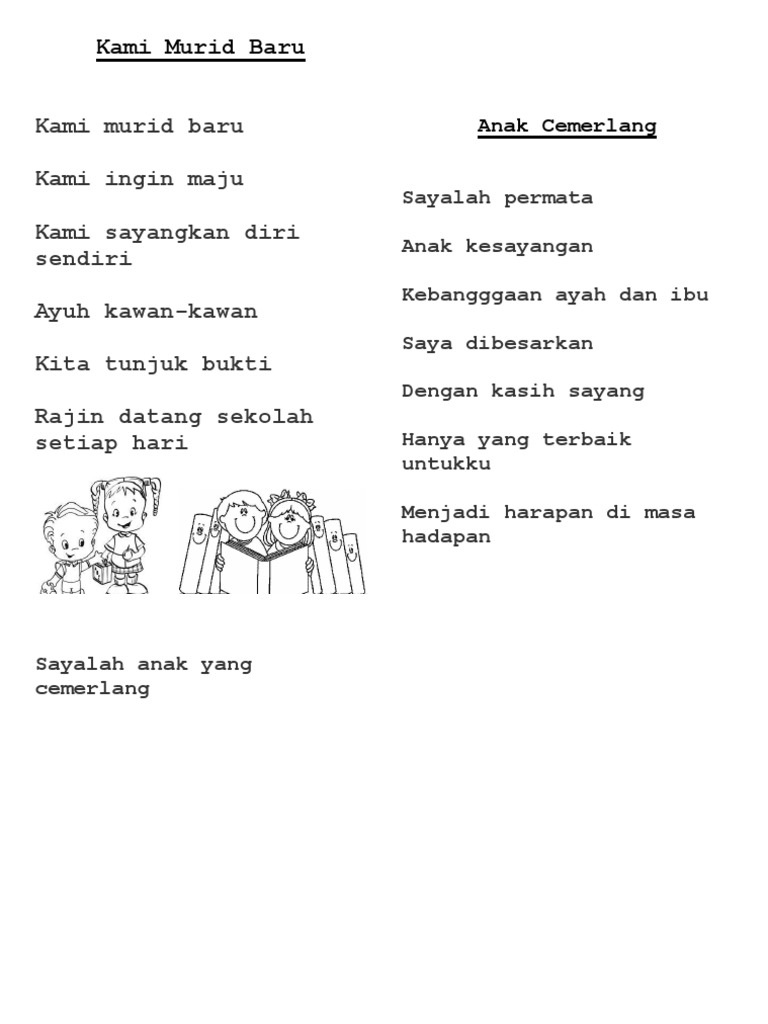 Lagu Kami Murid Baru Dan Anak Cemerlang