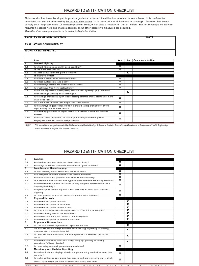 Hazard Identification Checklist PDF Stairs Personal Protective Equipment