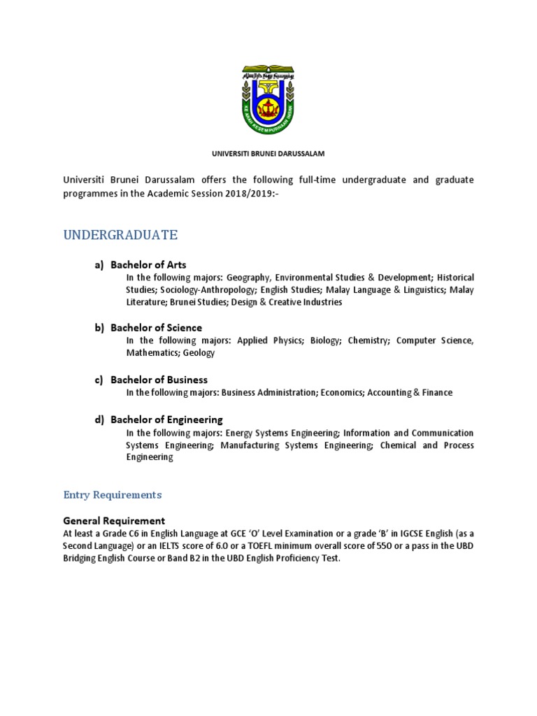 Ubd Programmes Offer For Bdgs 2018 2019 Bachelor S Degree Diploma