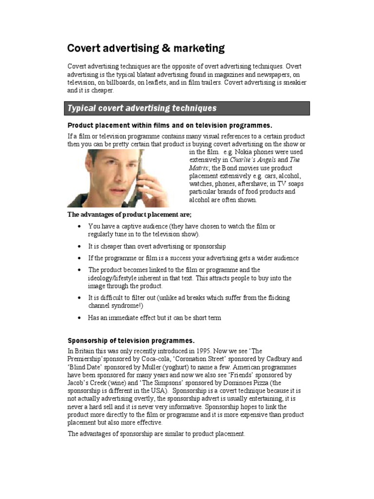 Covert Advertising Advertising Marketing