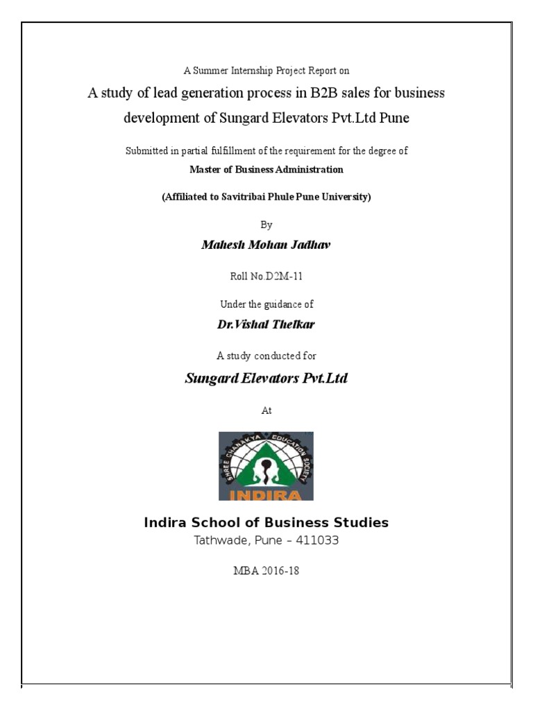 Mba Sip Project PDF Research Design Sales