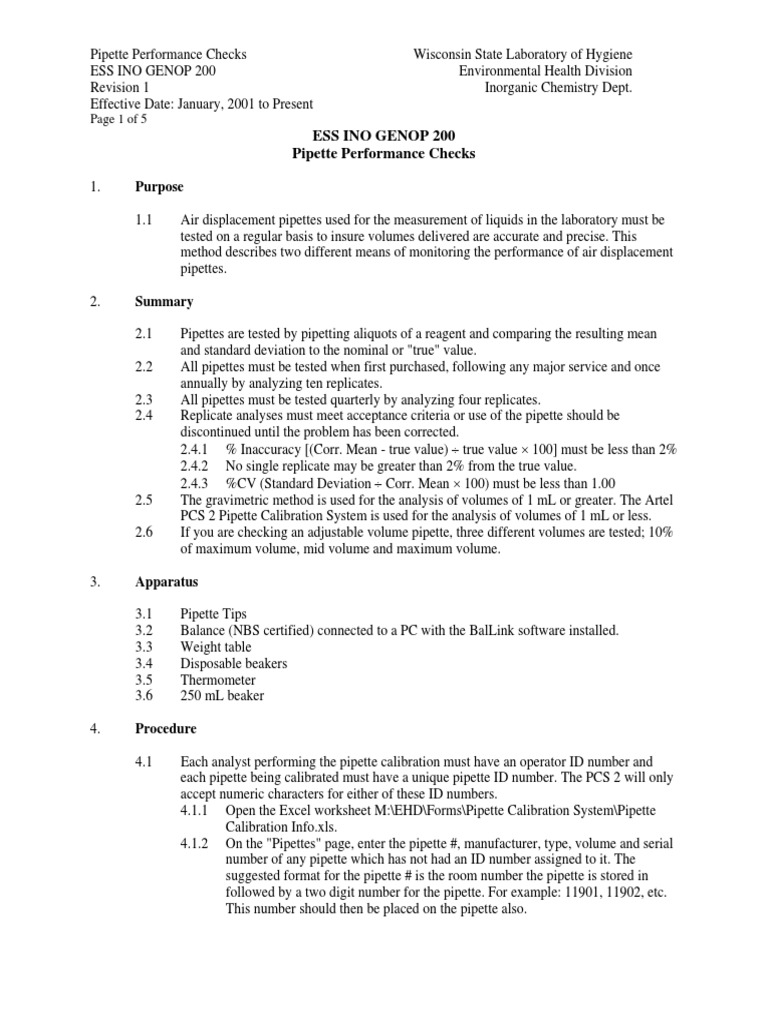 Pipette Performance Check SOP Nature