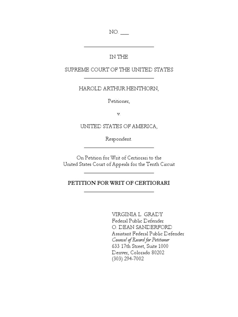 Harold Henthorn: US Supreme Court Petition For Writ of Certiorari | PDF ...