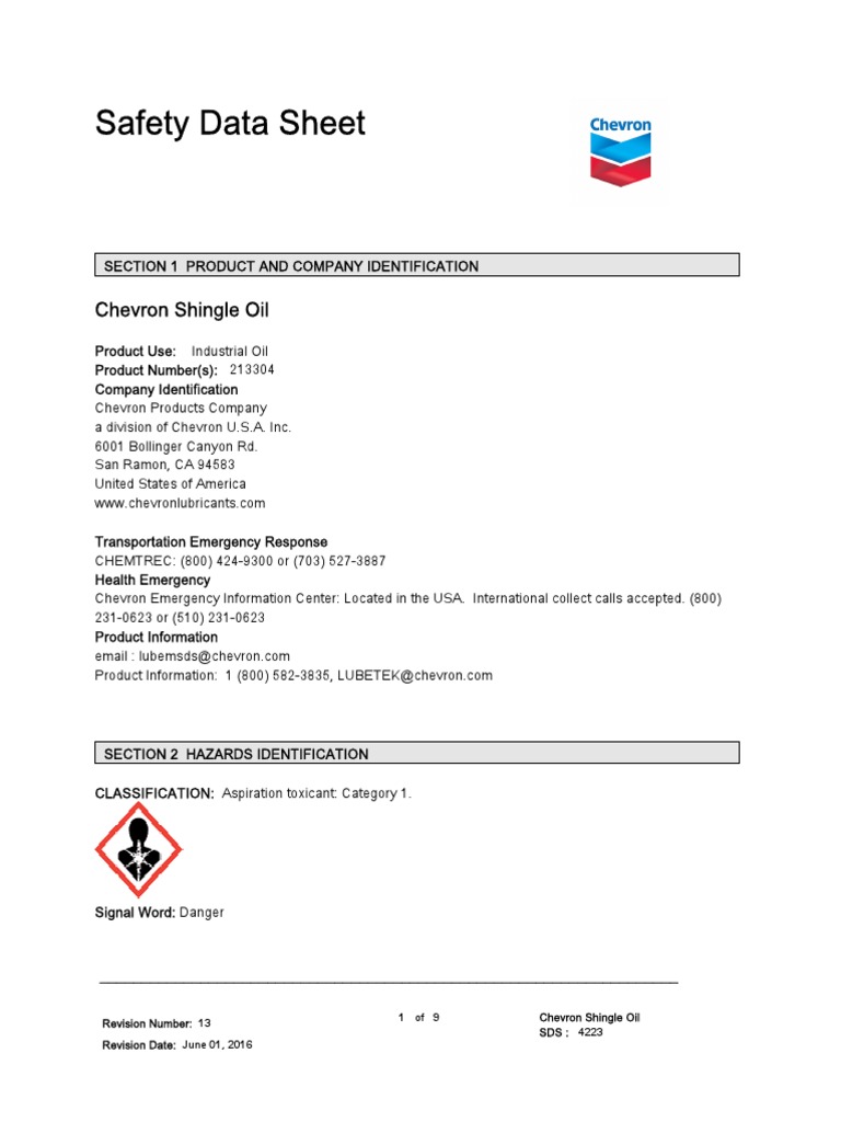 Chevron lubricant SDS Toxicity Personal Protective Equipment