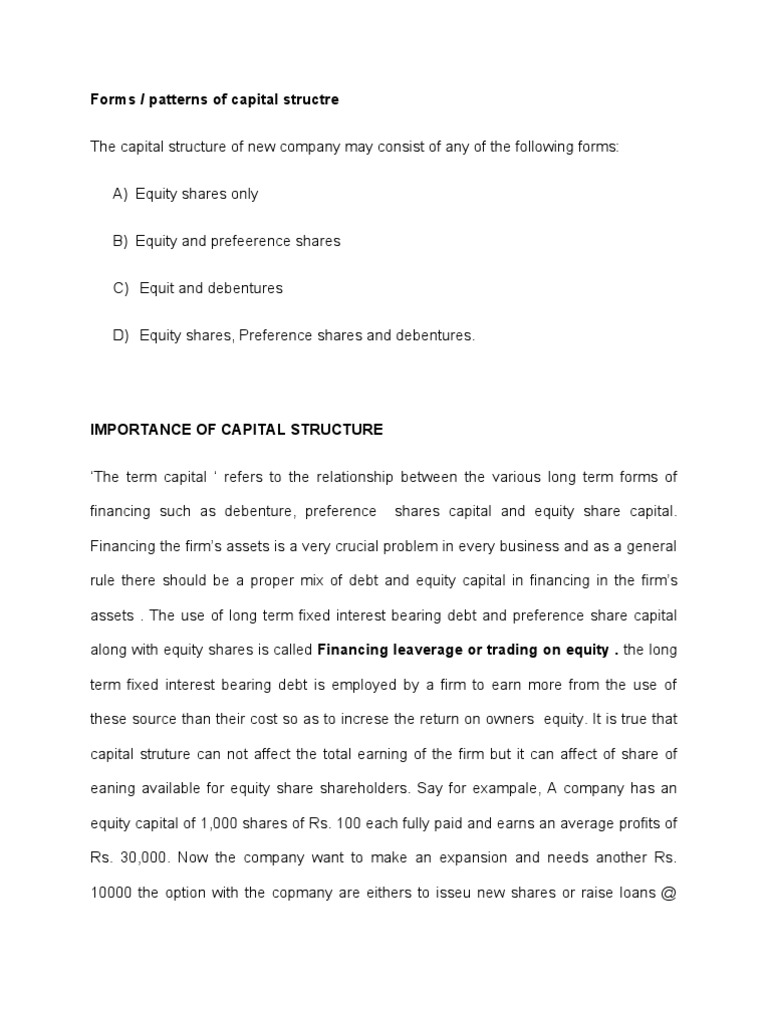 Forms / Patterns of Capital Structre | PDF | Cost Of Capital | Capital ...
