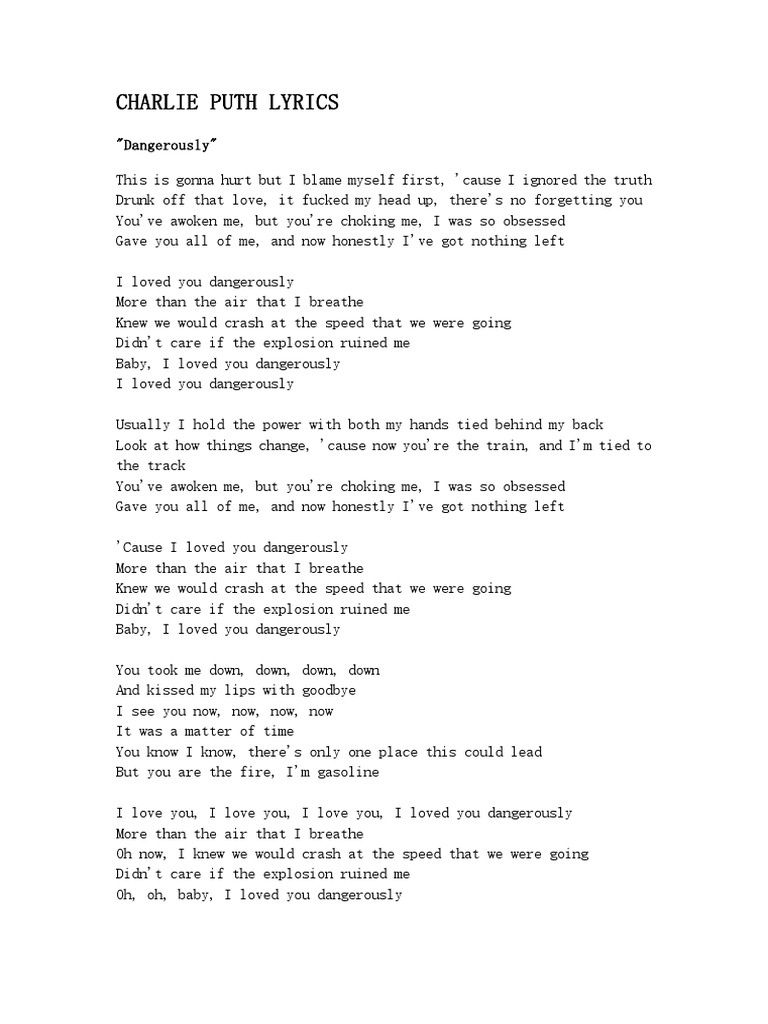 Charlie Puth Dangerously Lyrics Docx charlie puth dangerously lyrics docx