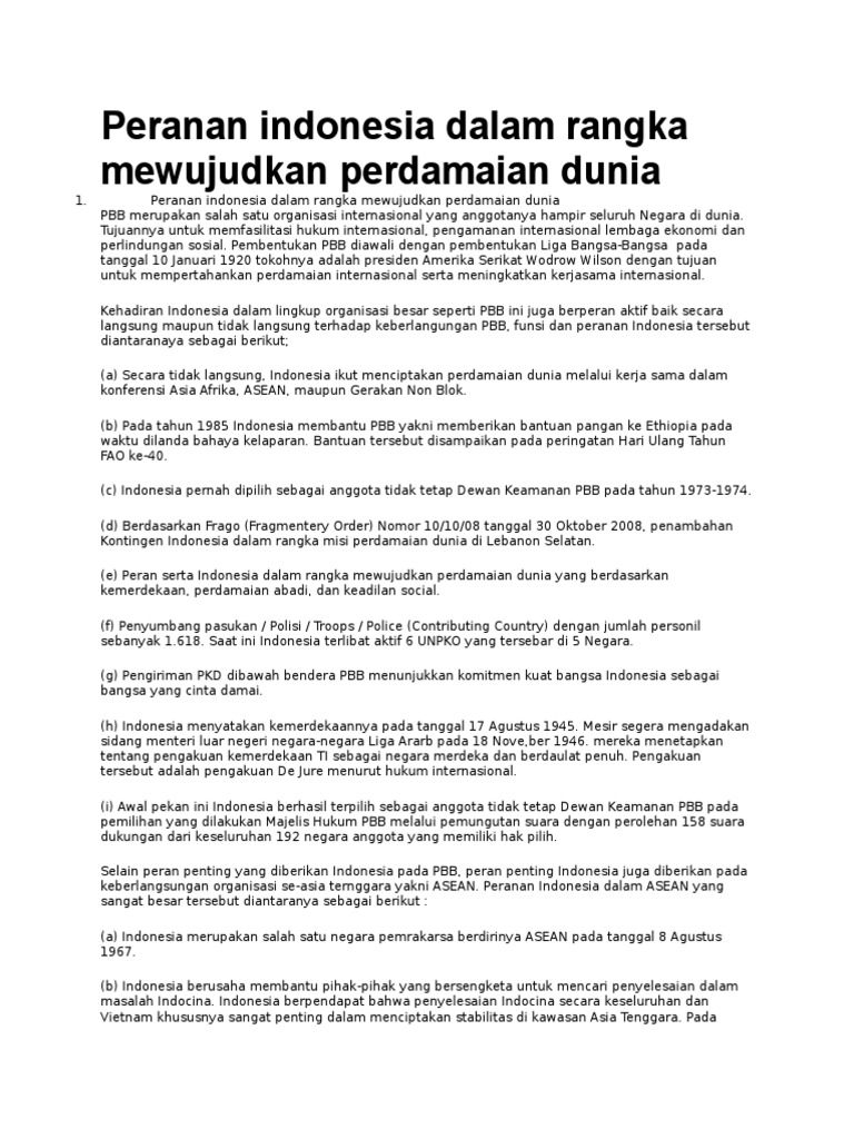 Peranan Indonesia Dalam Rangka Mewujudkan Perdamaian Dunia Doc