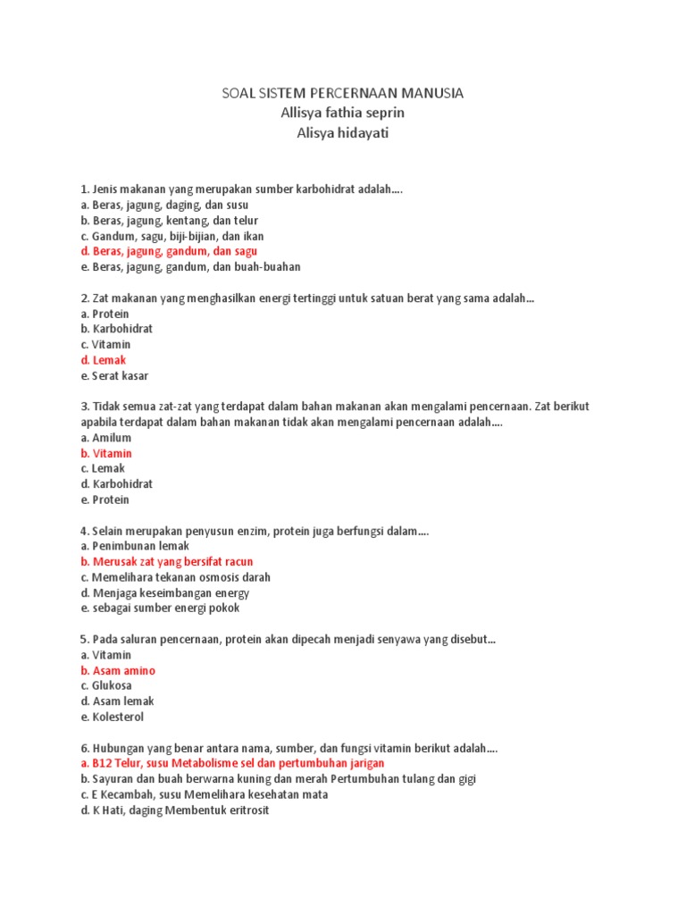 Soal Sistem Percernaan Manusia