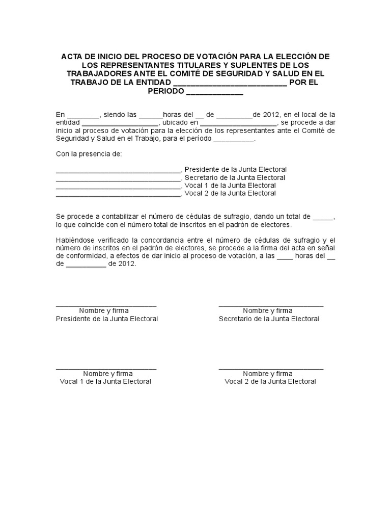 Modelo de Acta de Inicio Del Proceso de Votacion | PDF