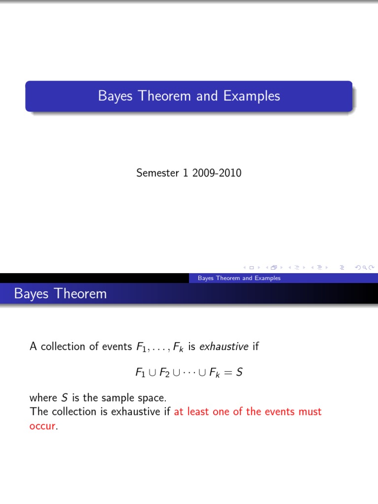Bayes Theorem and Examples: Semester 1 2009-2010 | PDF