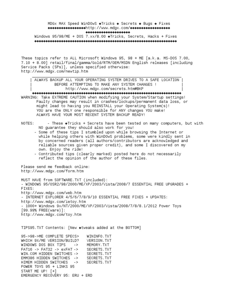 Windows 95/98 Tips and Tricks Guide | PDF | Windows Registry | Dos