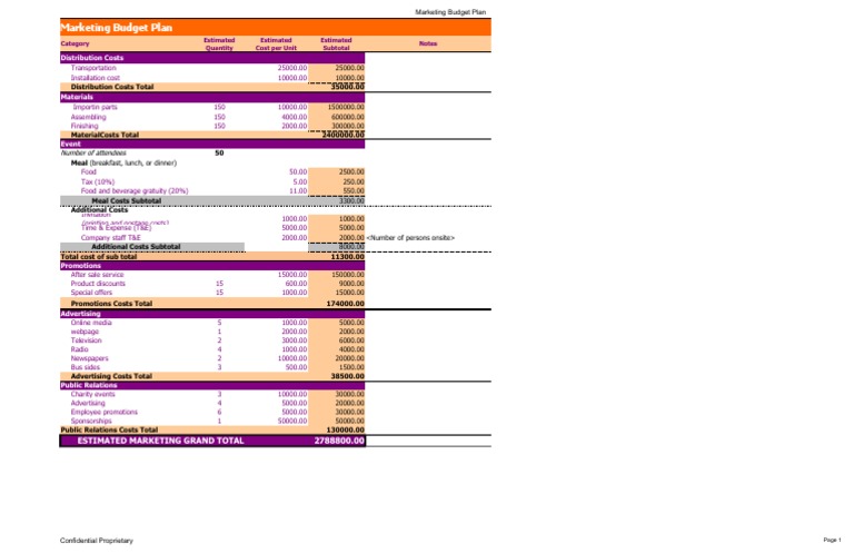 Comprehensive Marketing Budget Overview | PDF | Meal | Advertising