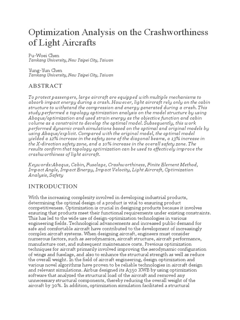 Topology Optimization for Light Aircraft Safety | PDF | Aircraft ...