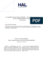 La Qualité Du Processus D'audit: Une Étude Empirique Sur Le Marché Financier Tunisien