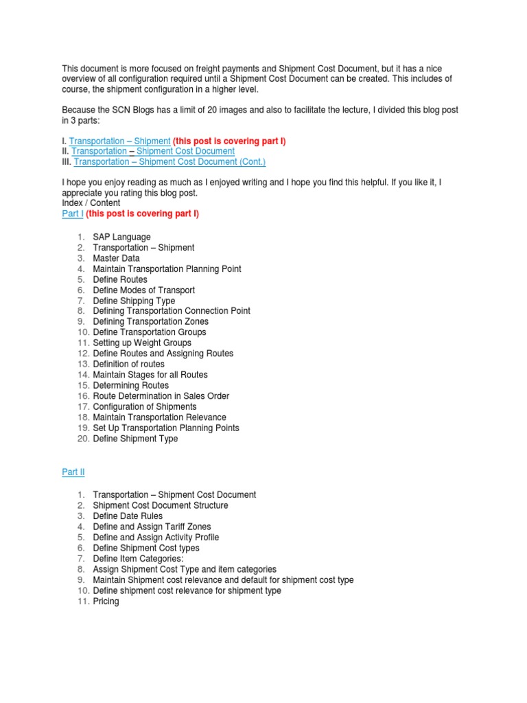 Configuration Requirements for Creating Shipment Documents and Shipment Cost Documents in SAP