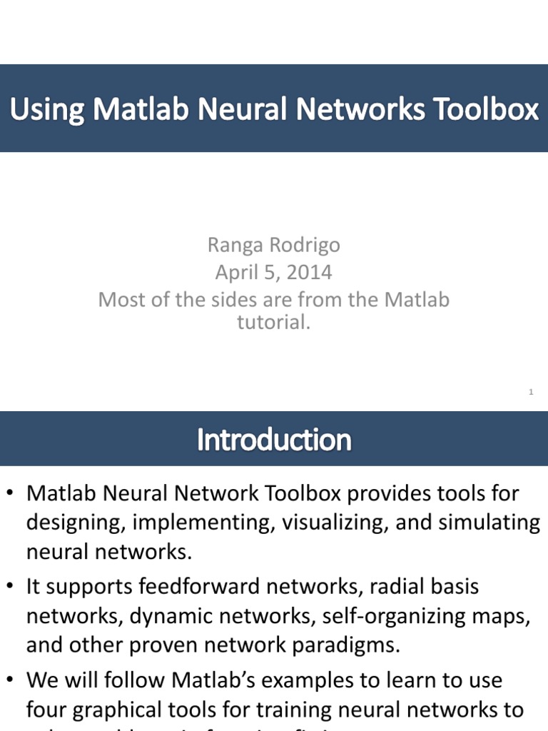 L09 Using Matlab Neural Networks Toolbox PDF Artificial Neural