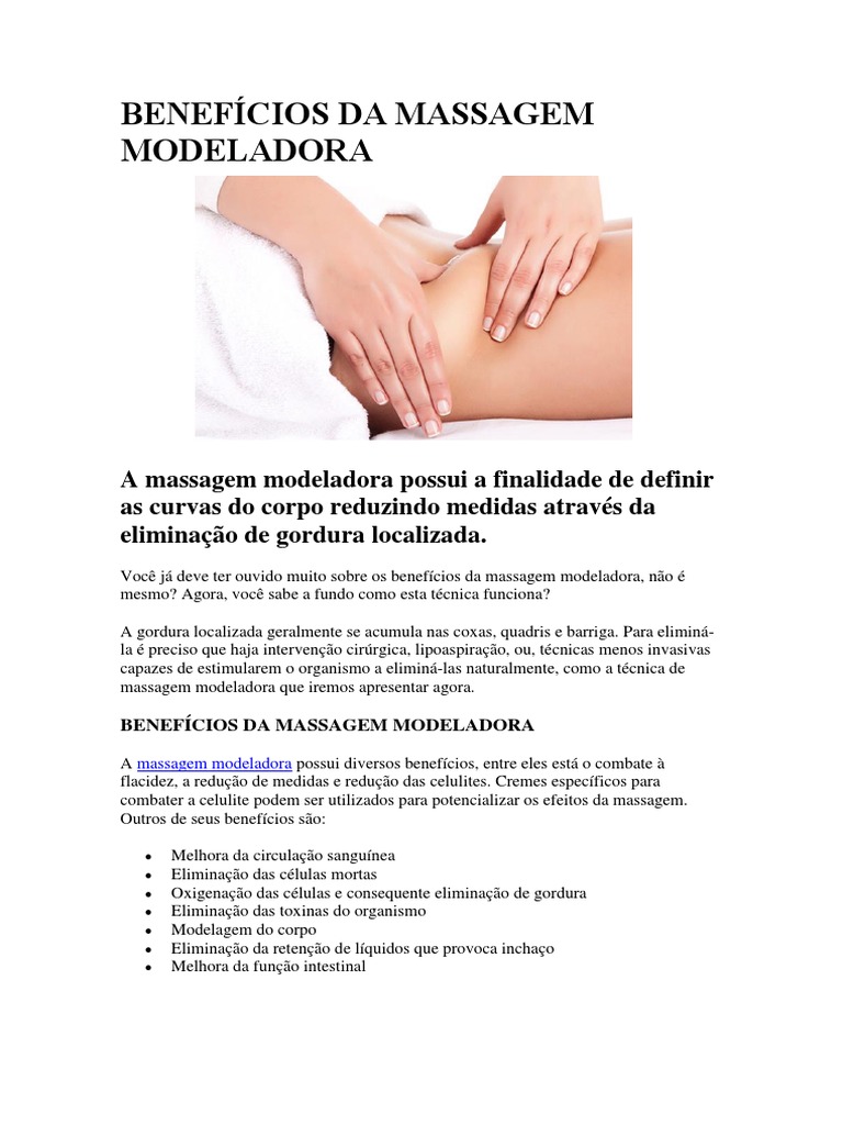 Benefícios Da Massagem Modeladora | PDF | Massagem | Célula (Biologia)