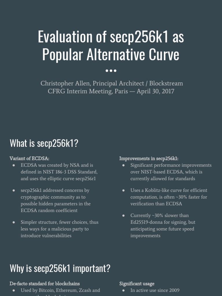 Slides Interim 2017 CFRG 01 Sessa Secp256k1 00 | PDF | Cyberwarfare |  Security