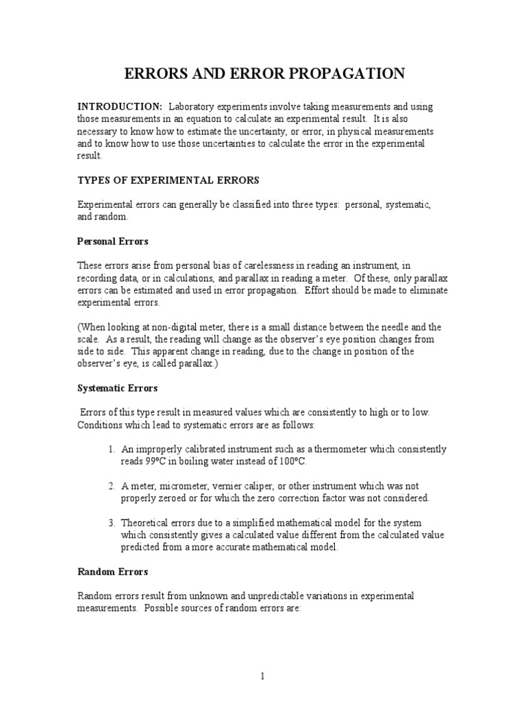 Understanding Error Propagation in Experiments | PDF | Observational ...