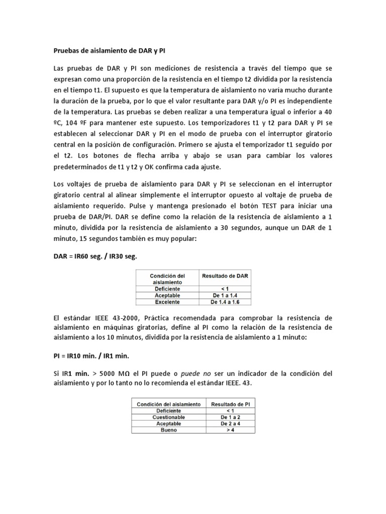 Pruebas de aislamiento de DAR y PI