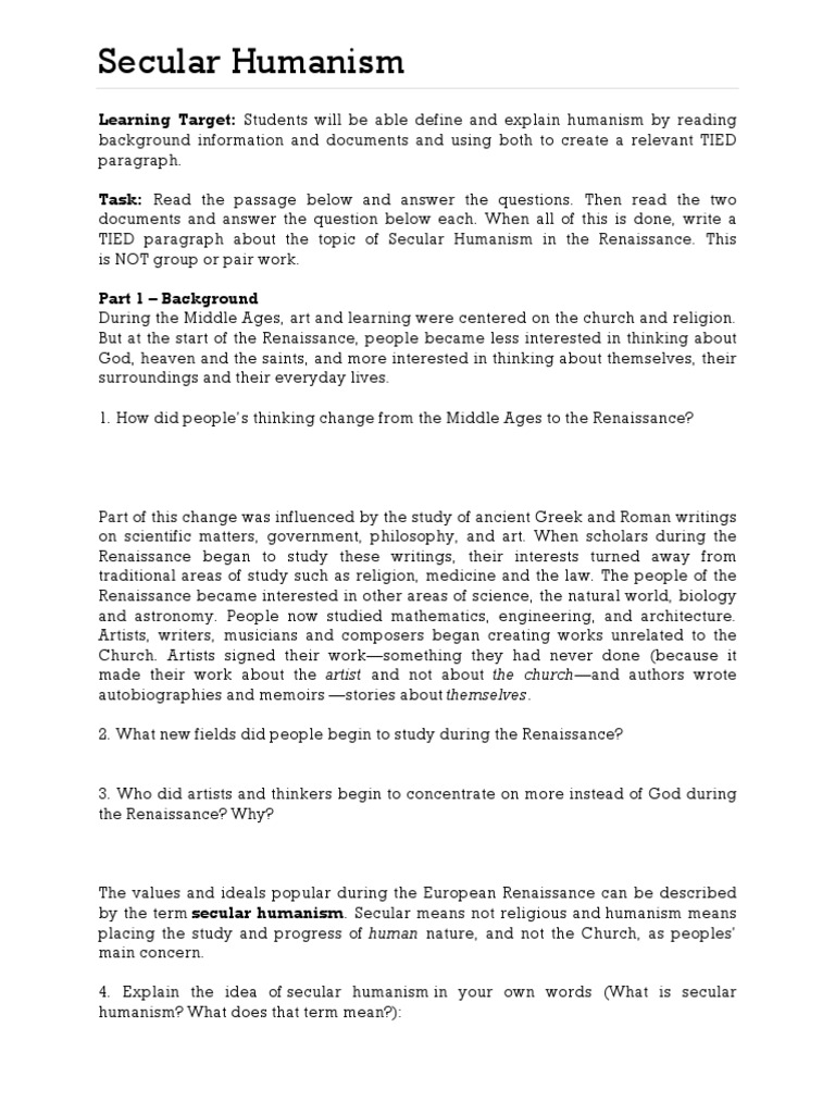 Understanding Secular Humanism in the Renaissance | PDF | Humanism ...
