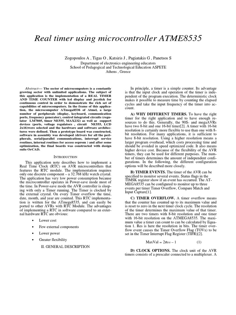 Real Time Clock Implementation on ATmega8535 | PDF | Timer ...