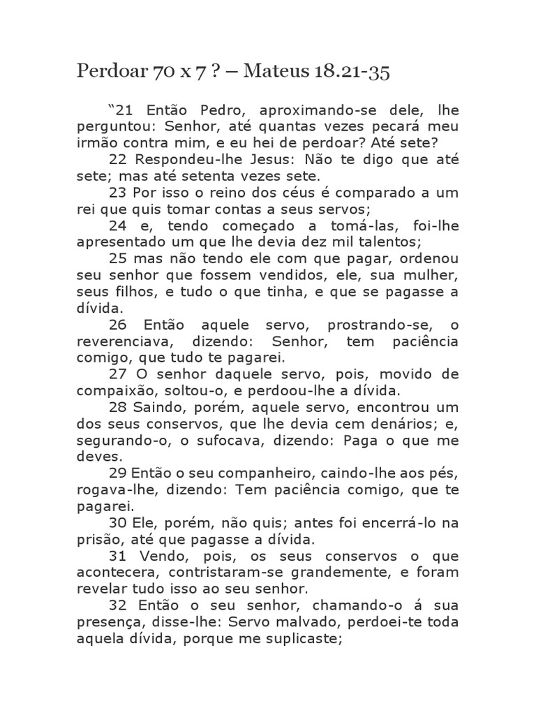 O Significado de Perdoar 70 x 7 | PDF | Pecado | Igreja católica