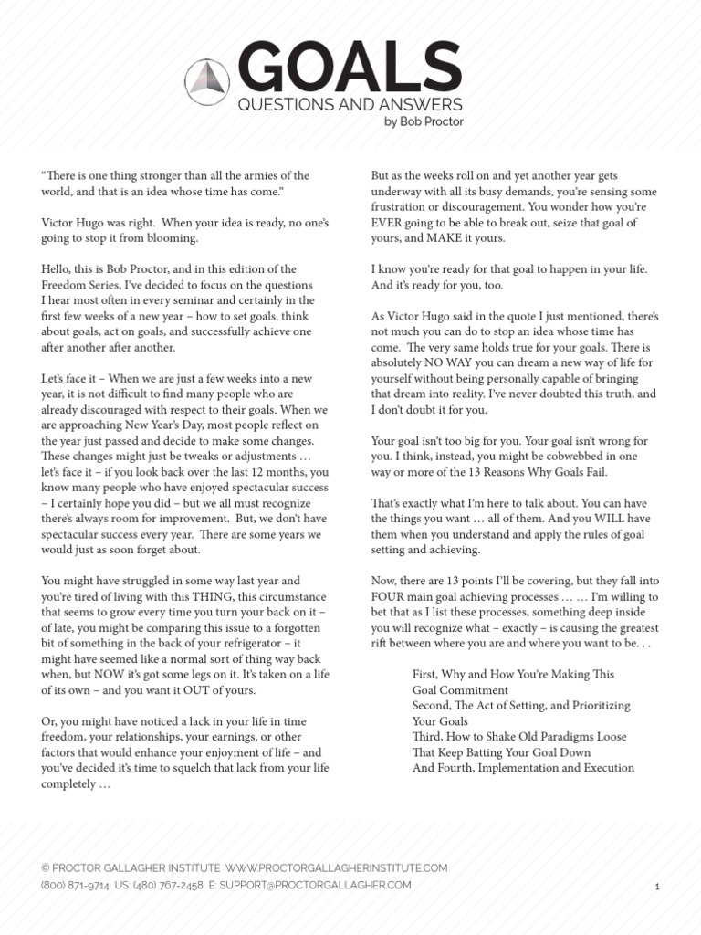 Goals - Questions & Answers PDF | PDF | Mind | Thought