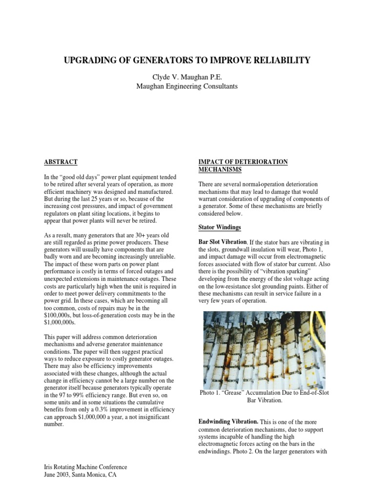 Generator Upgrades for Reliability | PDF | Electric Generator ...