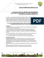 Colecciones Biológicas Iavh: Protocolo para El Depósito de Especímenes