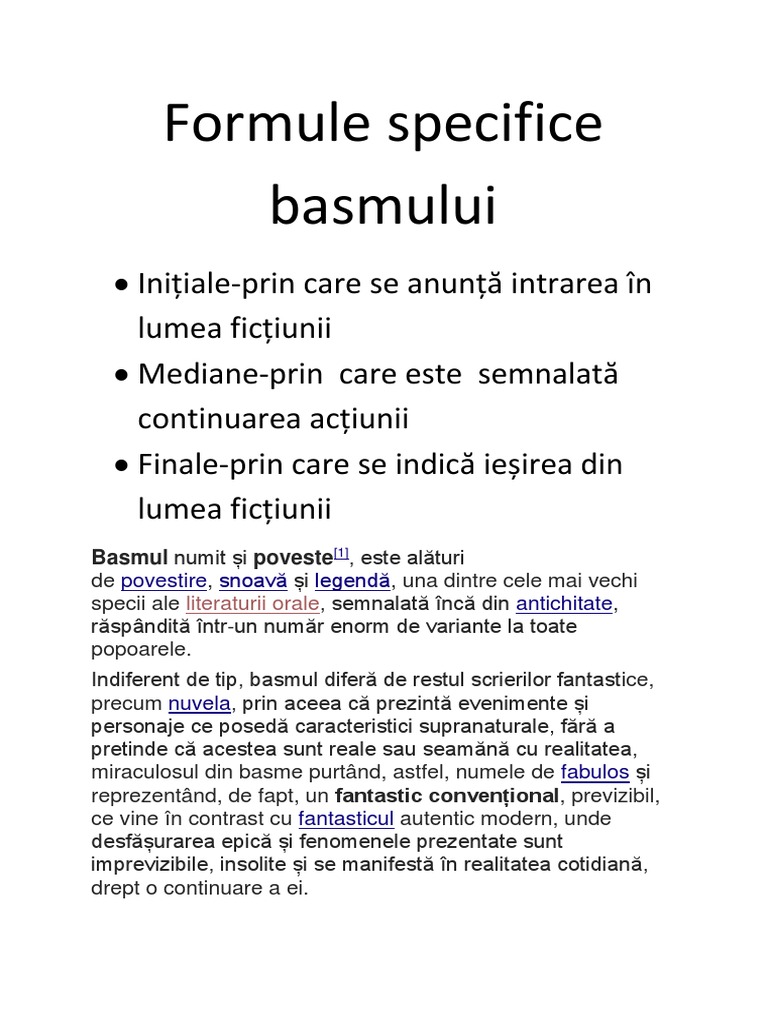 Formule Specifice Basmului | PDF