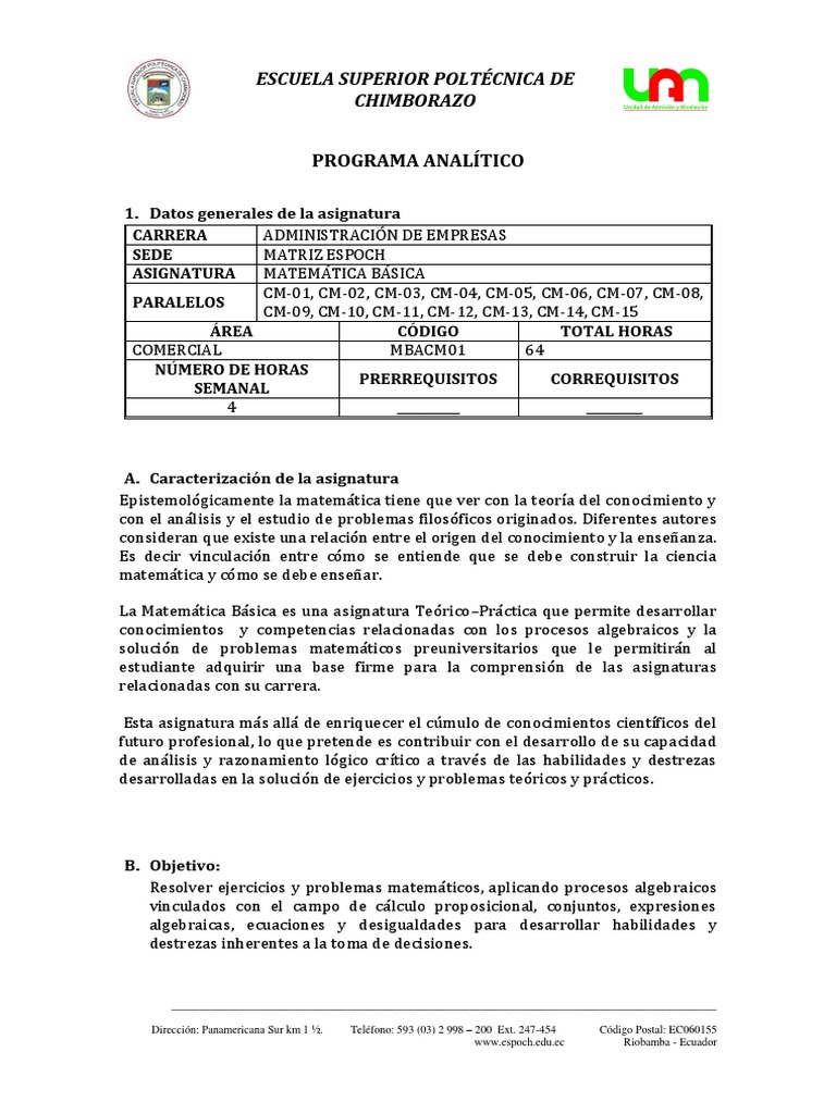 Plan Analitico Comercial PDF Ecuaciones Enseñanza de matemática