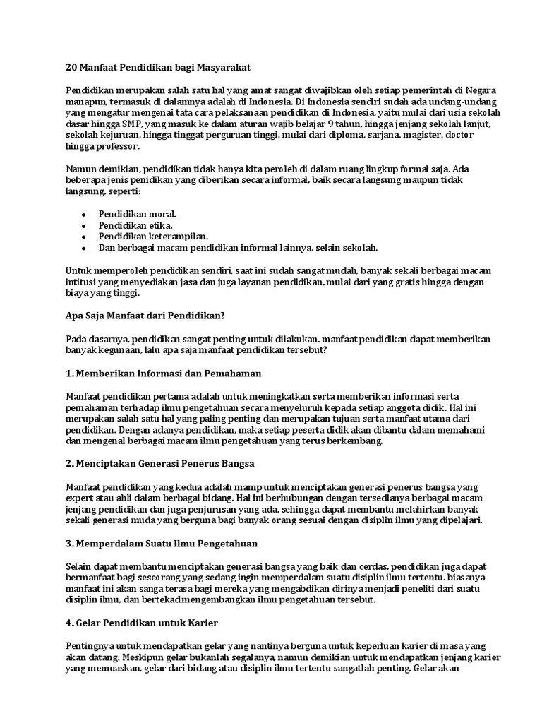 20 Manfaat Pendidikan Bagi Masyarakat