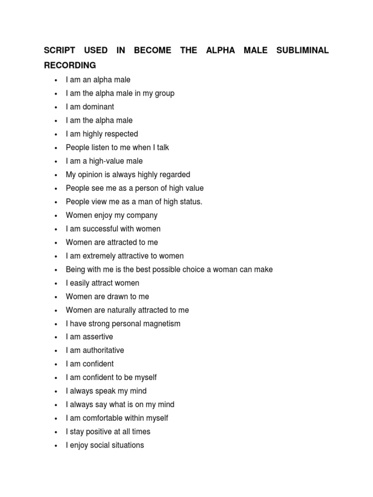 Alpha Male Subliminal Script Guide | PDF | Shyness