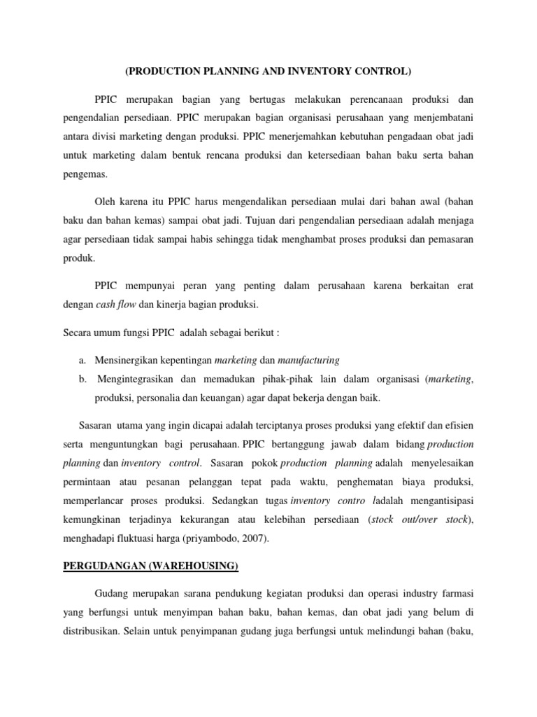 (Ppic) Production Planning and Inventory Control | PDF | Bisnis | Sains ...