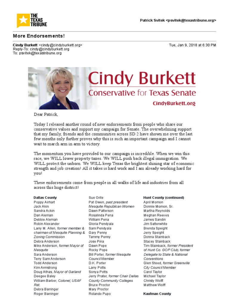 The Texas Tribune Mail More Endorsements! PDF
